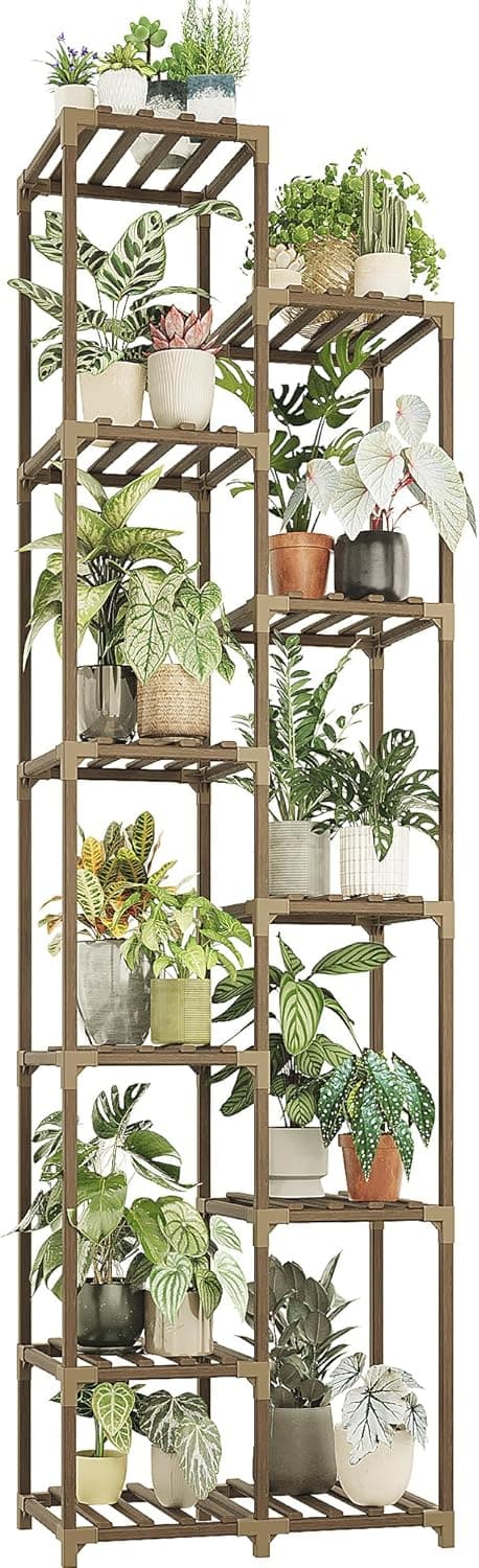 Bamworld 11-Tier Tall Wood Plant Stand, Indoor/Outdoor