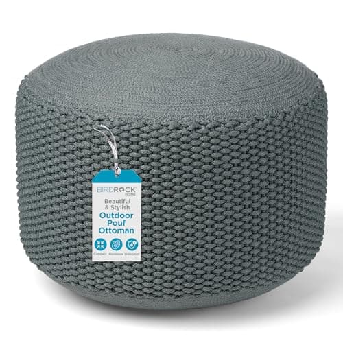 BIRDROCK HOME Indoor Outdoor Pouf Ottoman Foot Rest, Mist, 20”x20”x16” | Woven Floor Footstool for Living Room, Nursery, or Bedroom Decor - Knit Bean Bag Moroccan Foot Rest