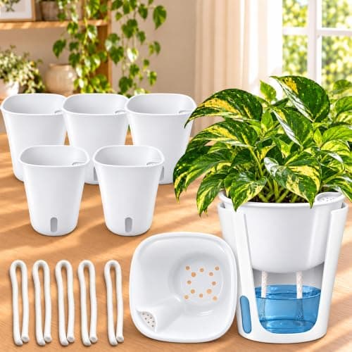 TCBWFY 5 Inch Self Watering Pots for Indoor Plants,5 Sets Self Watering Planter Pots with Visual Water Level Window and Multiple Vents,Self Watering Plant Pot for All House Plants,Flowers,Herbs