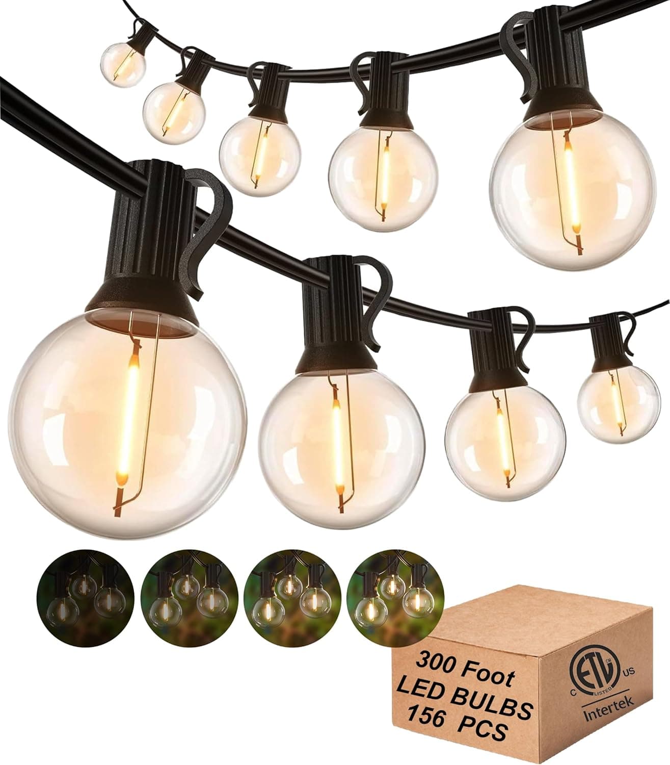 DAMAING 300FT Outdoor Globe String Lights, G40 Shatterproof LED, 2-Pack x 150FT