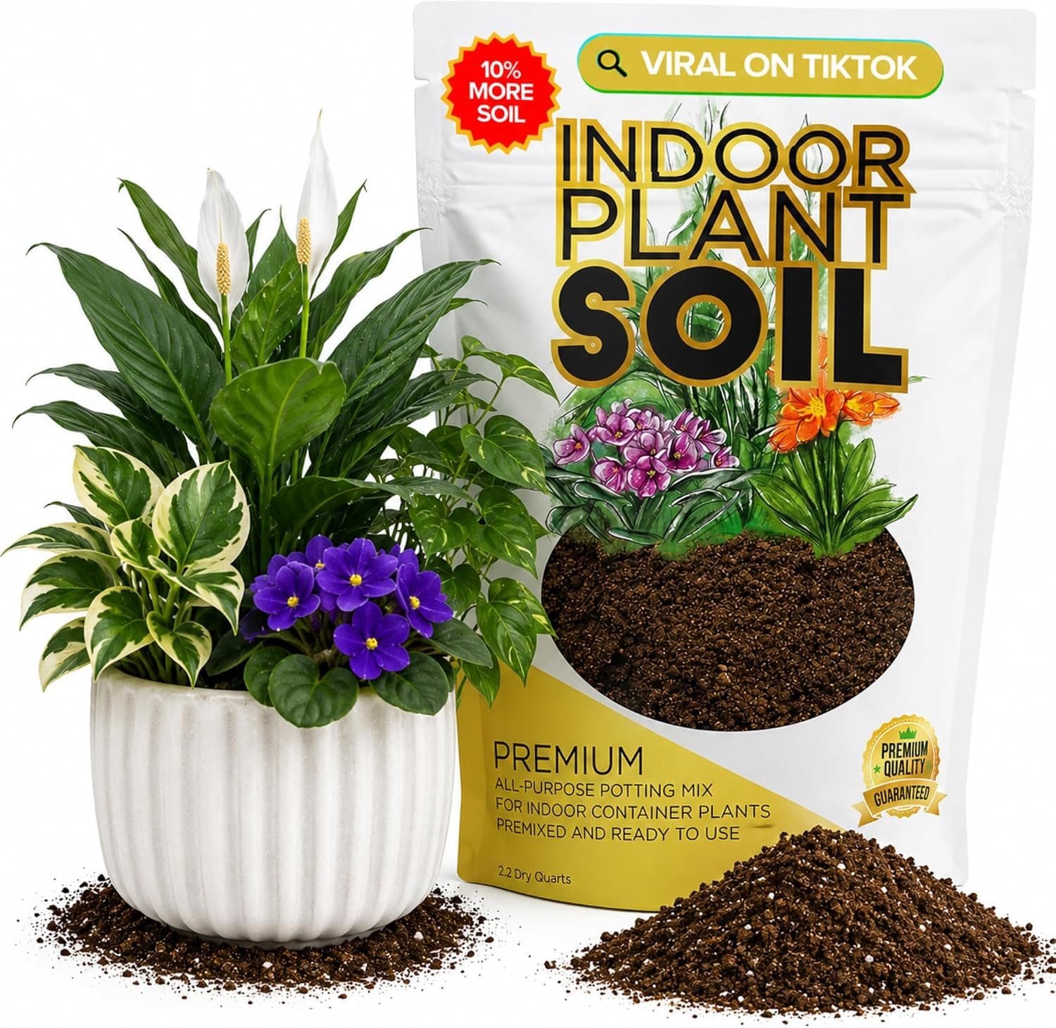 Professional Indoor Plant Soil Mix 2.2 Quarts Peat Coco Coir Perlite Blend