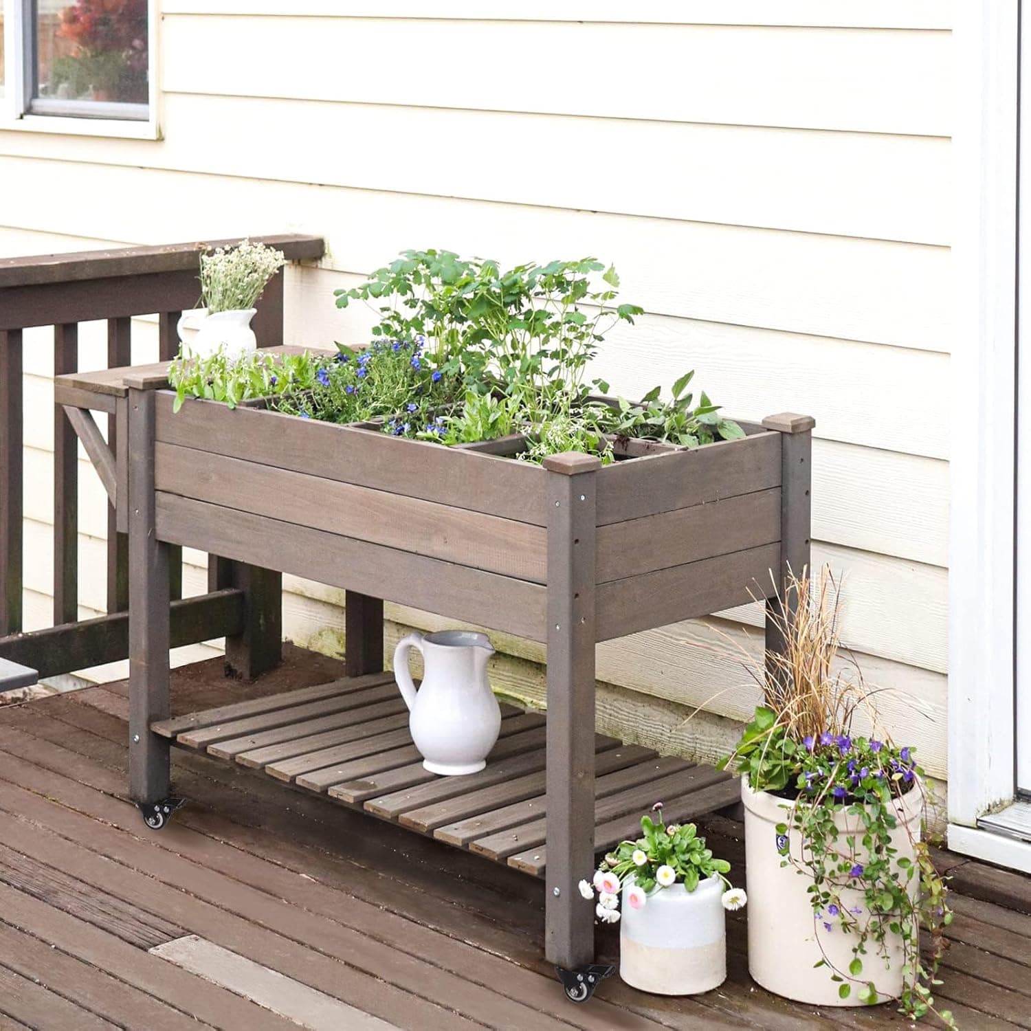 Aivituvin Raised Garden Bed, Elevated Wood Planter Box with Legs Stand and Bed Liner