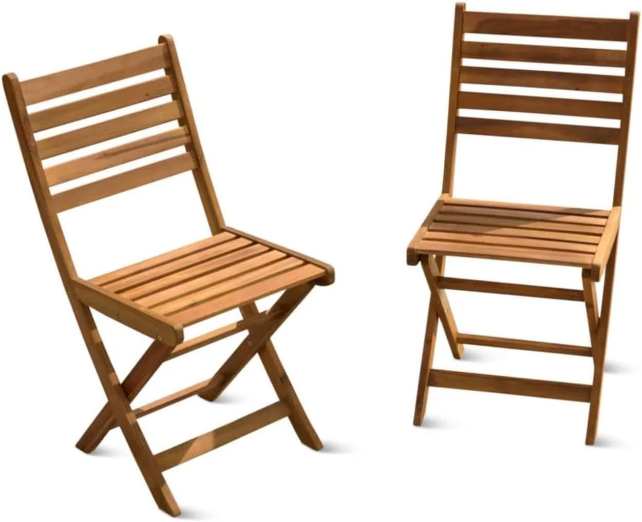 Patio Wise Folding Patio Chair Set of 2, Acacia Wood, Teak