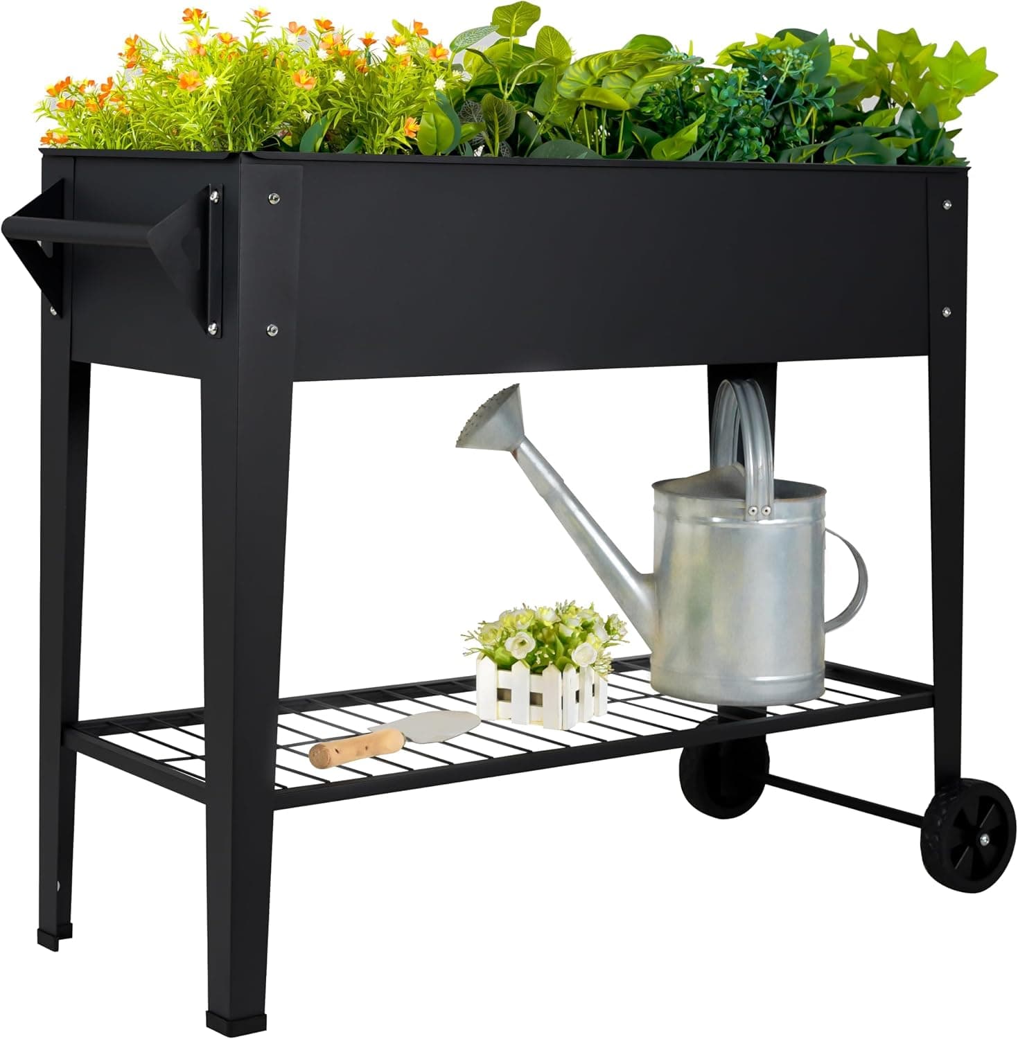 LEETOLLA Elevate 32" Tall Raised Garden Bed with Wheels & Shelf, 400lb Anti-Rust Steel Planter