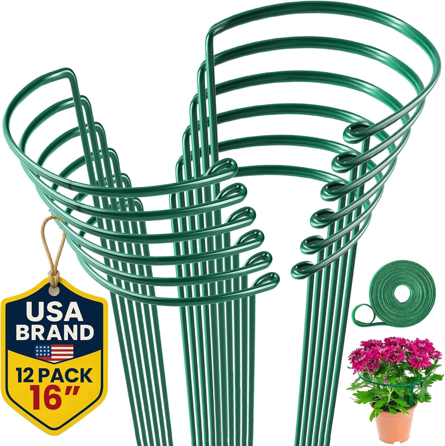 K-Brands 12 Pack Plant Support Stakes Half Round Peony Ring 10"x16"