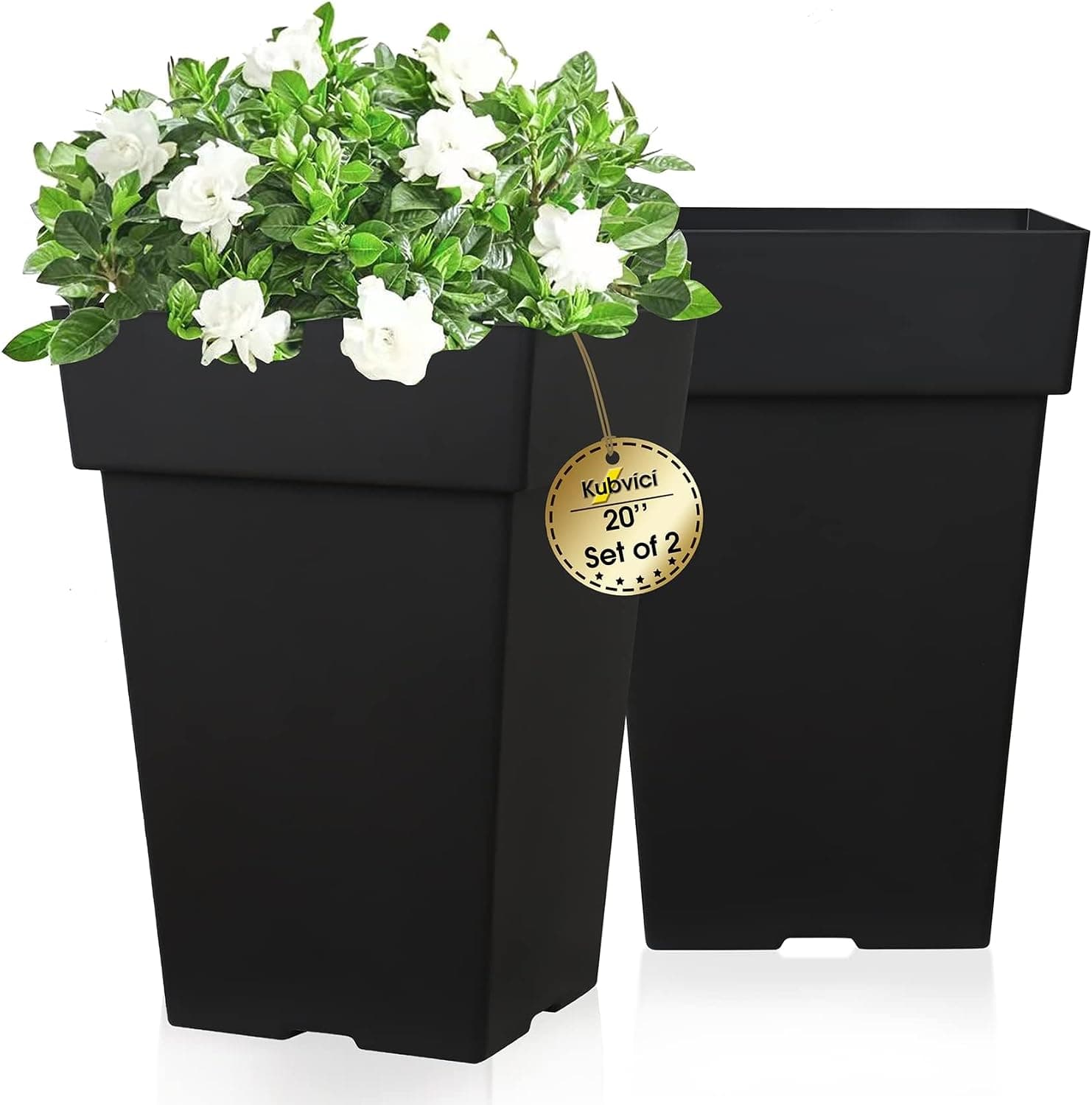 kubvici 20 Inch Tall Planters Set of 2 with Removable Wheels
