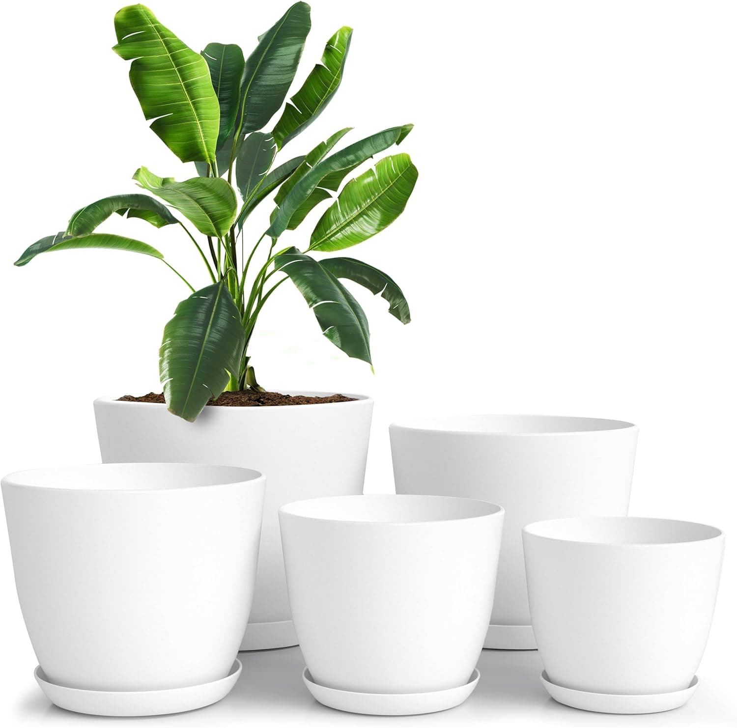 Utopia Home Plant Pots Indoor Set of 5 White Plastic with Drainage Holes