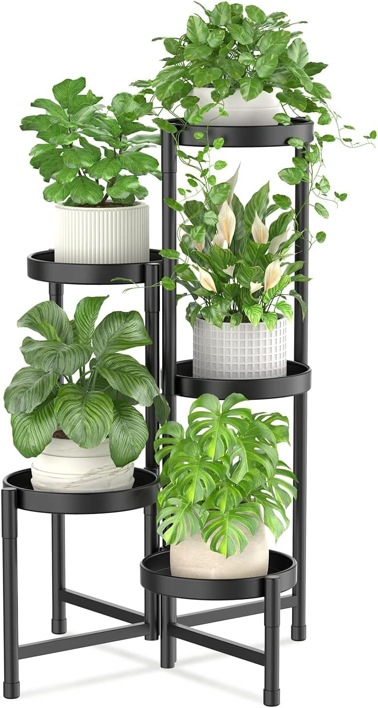 iDavosic.ly Plant Stand Indoor Outdoor, 5 Tier Corner Metal Flower Display Shelf