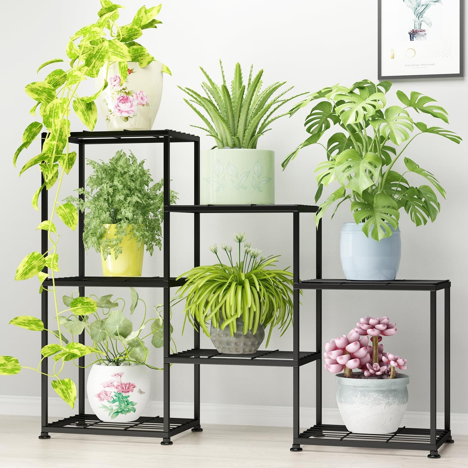 YUJCHMTZN Metal Plant Stand, 3-Tier 7-Pot, Outdoor