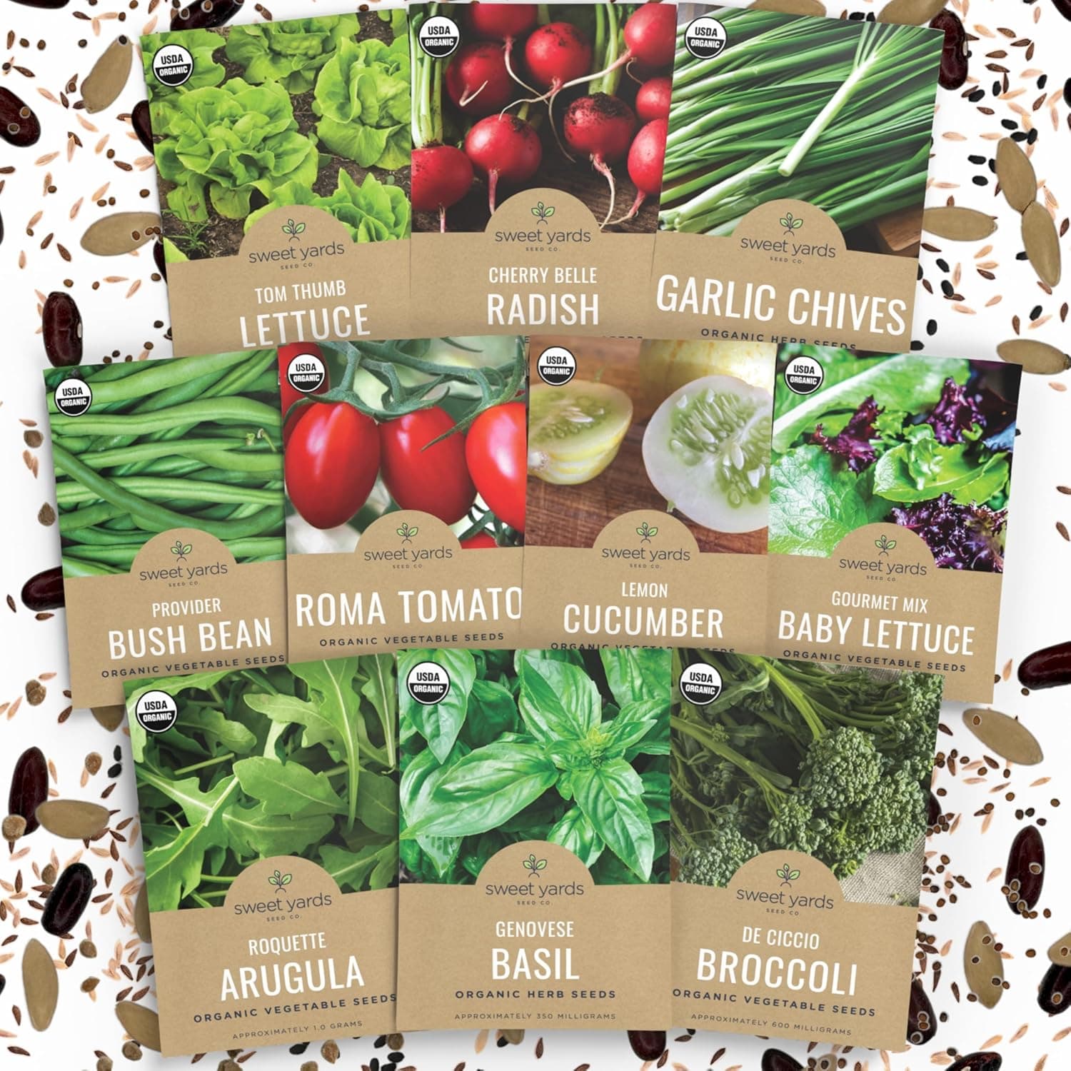 Organic Container Garden Seeds Variety Pack 10 Individual Packs