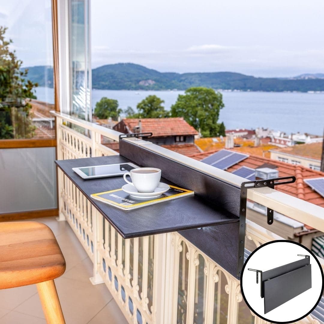 Balcony Bar Table for Railings, Folding Wooden, Black XL 47.3x11.8