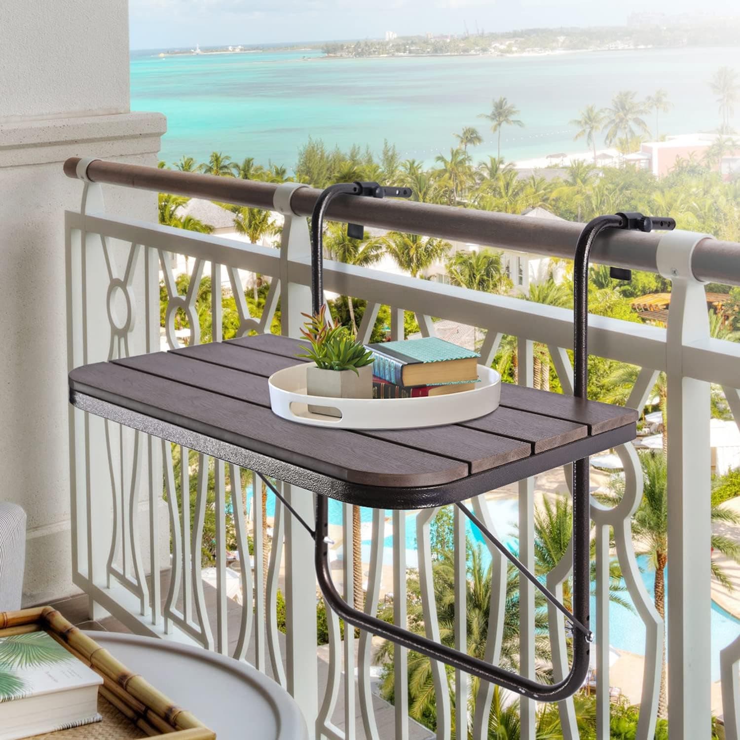 Novagarden Balcony Railing Table, Aluminium Adjustable 23.6x15.7