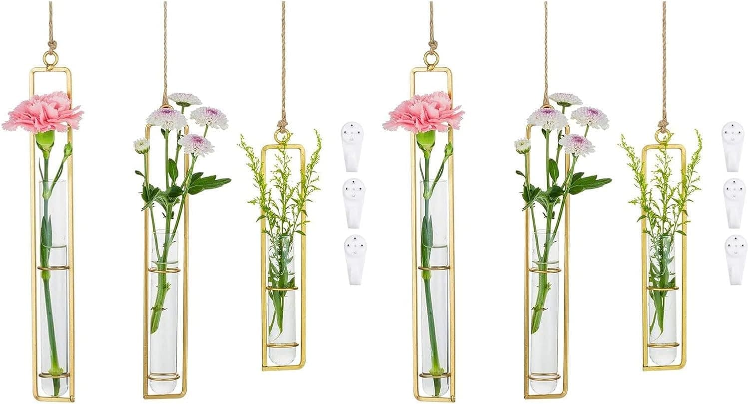Glasseam Plant Propagation Wall Hanging Terrarium, Propagation Station Glass Planter Set of 6, Gold