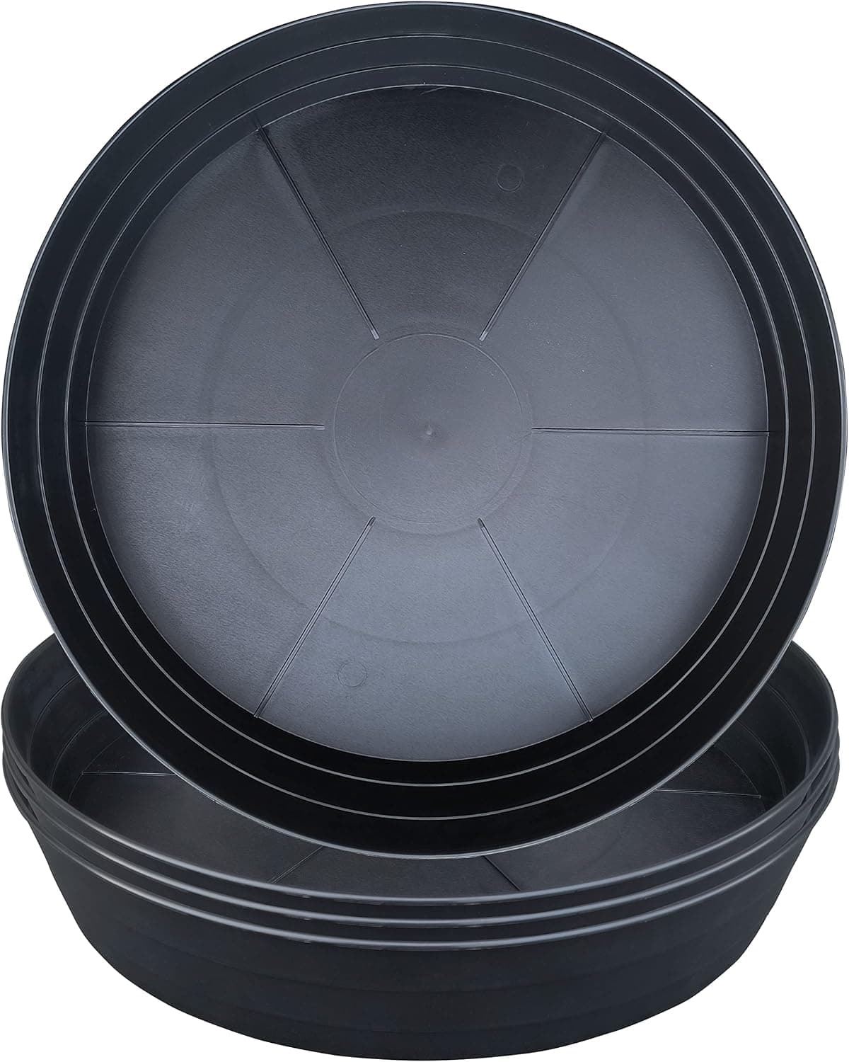 LWALRS Plant Saucer 4 Pack 10 inch Heavy Drainage Tray for Indoors No Holes, Plastic Plant Saucers Water Catcher for Pots (10 Inch, Black)