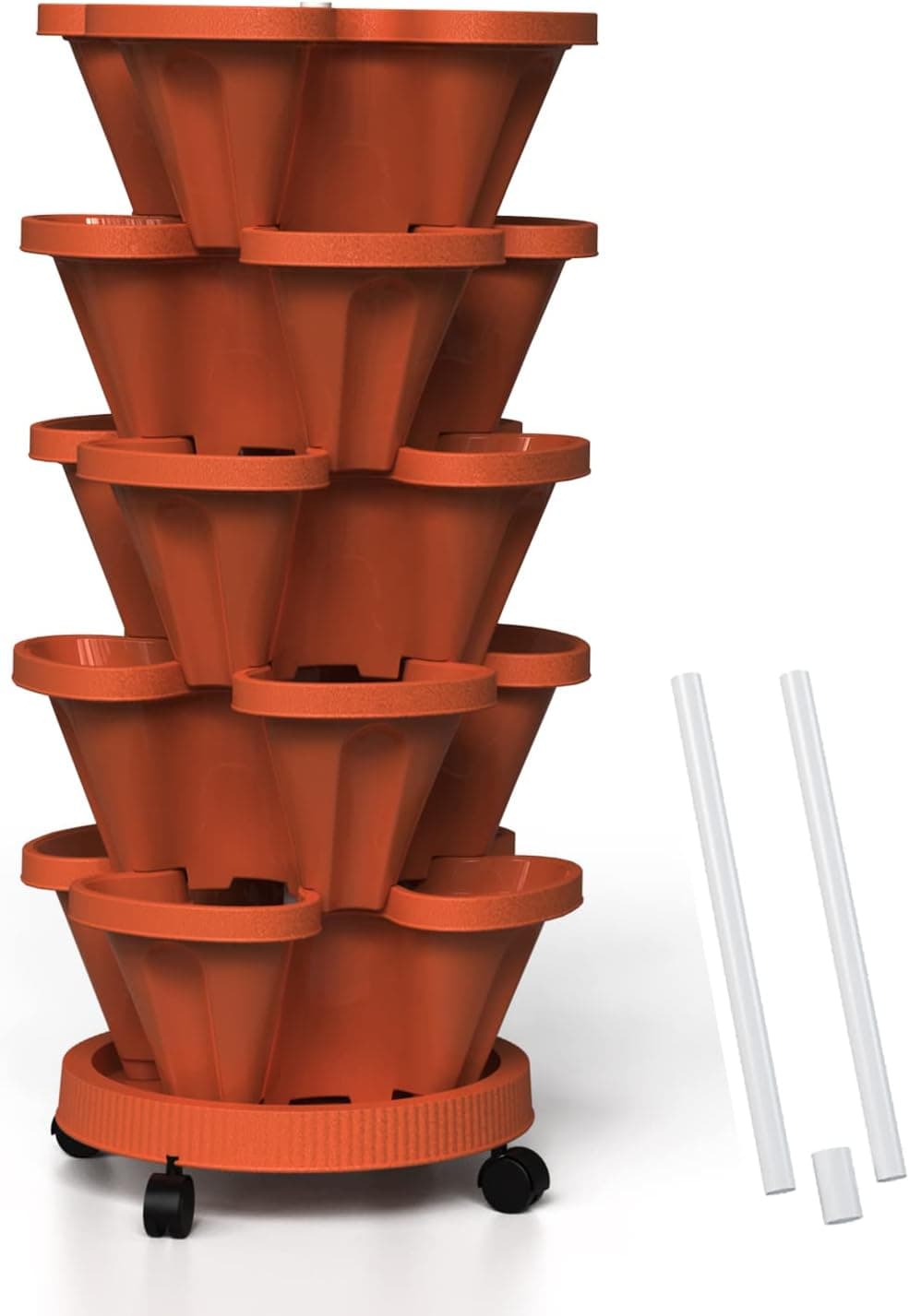 Tectsia Strawberry Vertical Planter 5-Tier with Support Pole (Terra Cotta)