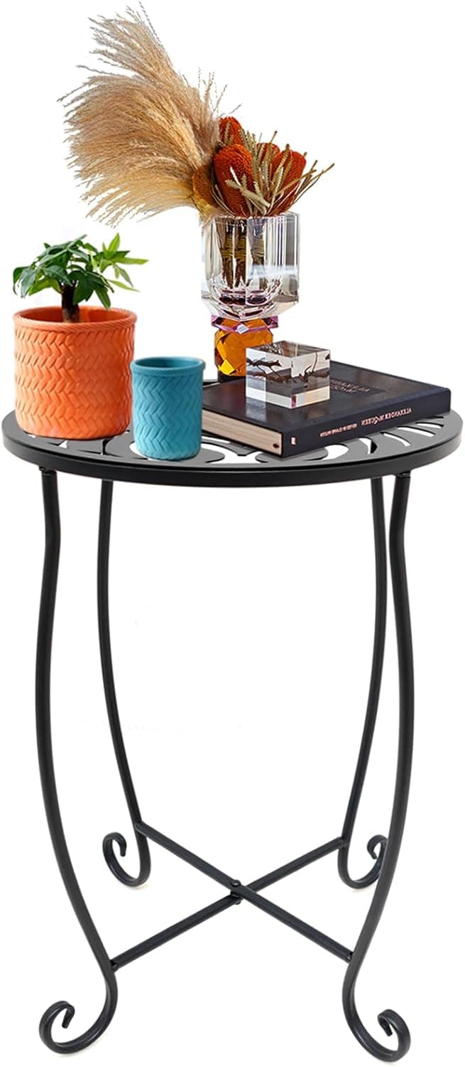 Fashion&cool Outdoor Side Table, Weather Resistant Metal Patio Side Table, Small Round Outdoor End Table for Patio Balcony Garden Bedside