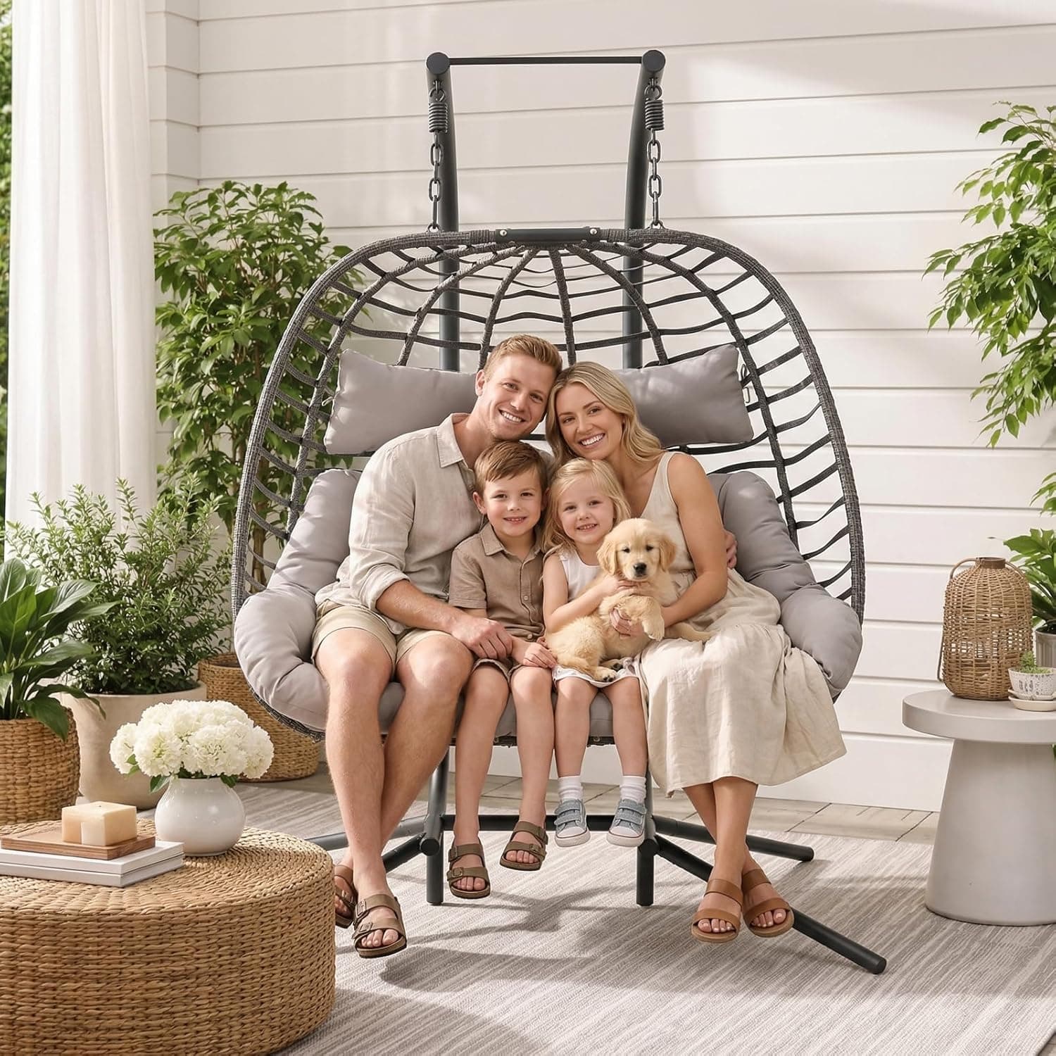2-Person Hanging Egg Chair with Stand, Double Swing, Loveseat
