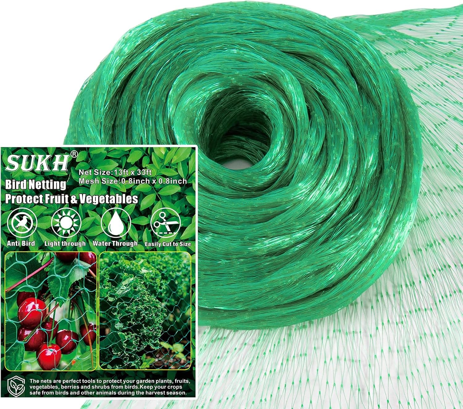 Sukh Bird Netting for Garden 13x33ft Mesh Plant Netting Chicken Coop Deer