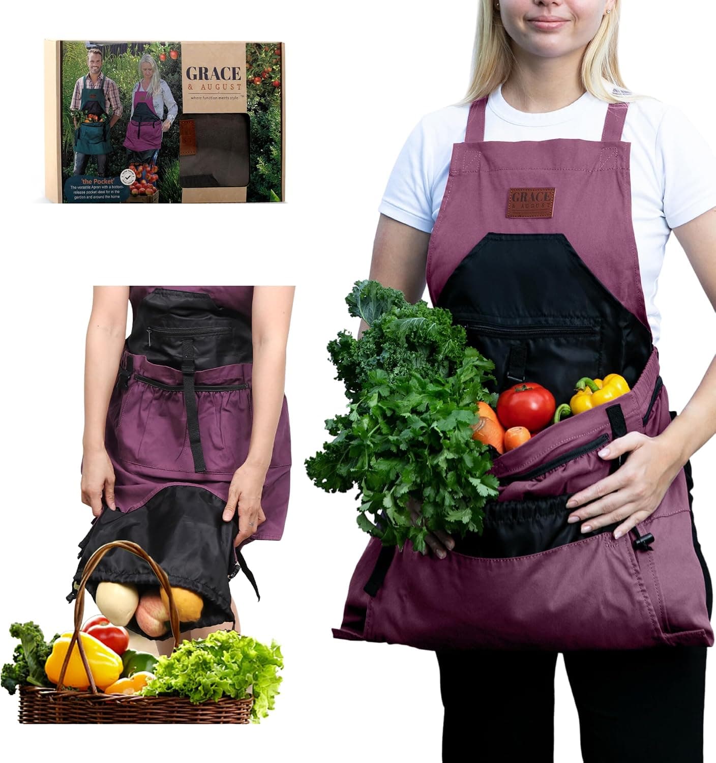 Grace and August Gardening Apron with 7 Pockets & Internal Drawstring Bag for Women & Men