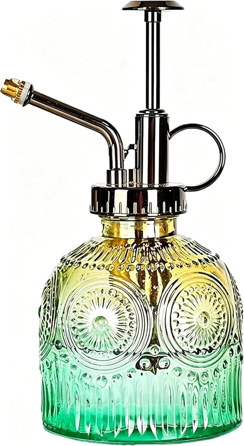 VKSG Glass Plant Mister Spray Bottle, Vintage Plant Spritzer, Succulent Watering Bottle Glass with Top Pump