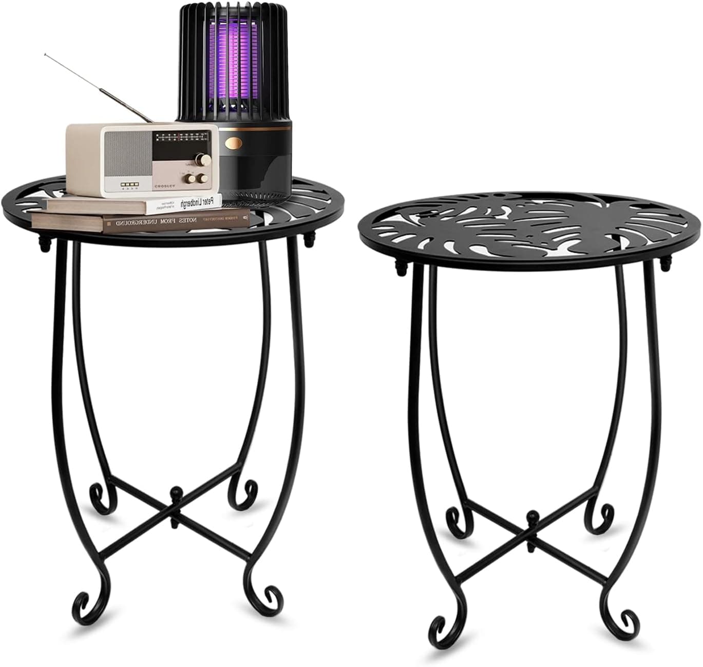 Fashion&cool 2 Pack Indoor Outdoor Side Tables, Weather Resistant Metal Patio Side Table, Small Round End Table for Patio Balcony Garden