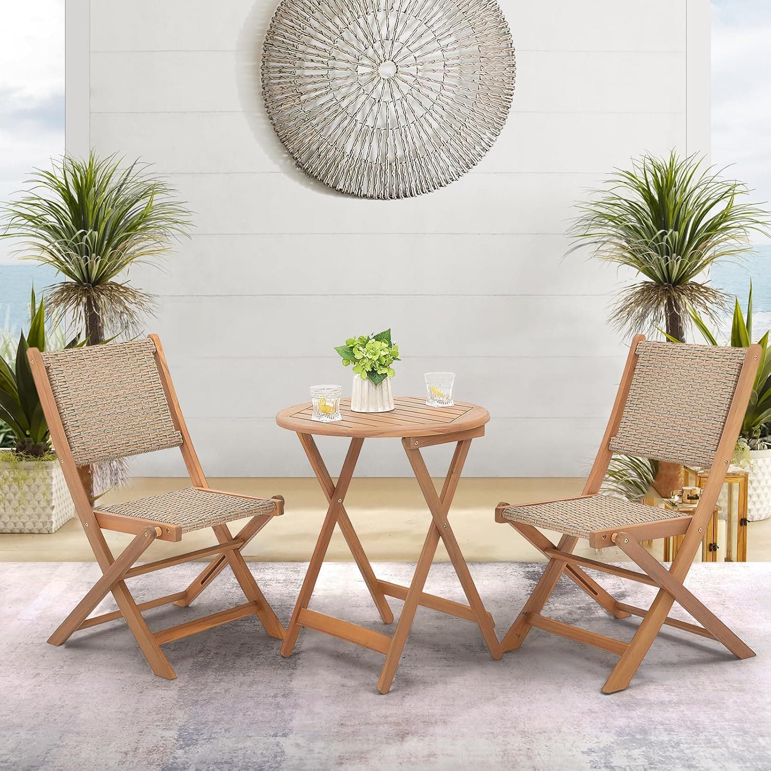 SUNSITT 3-Piece Acacia Wood Folding Table and Chairs Balcony Set