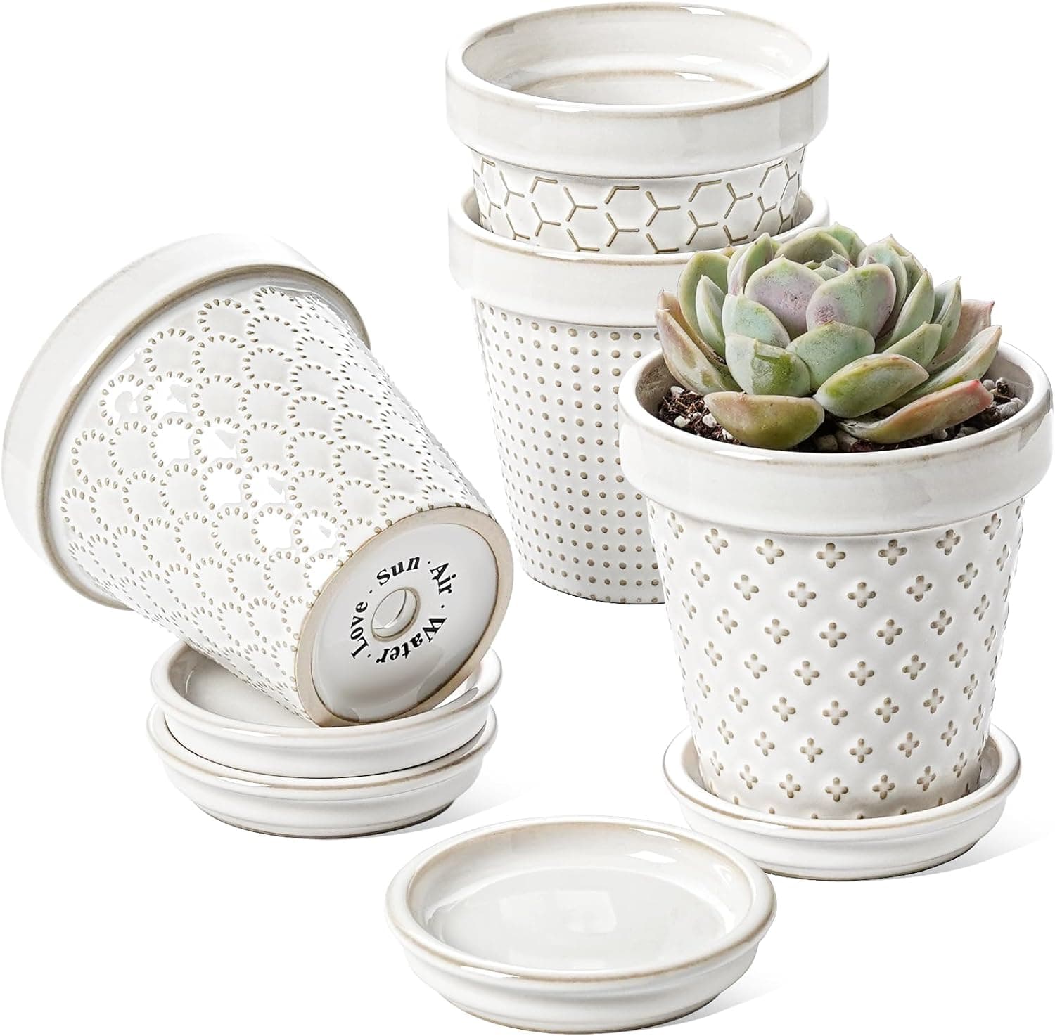 LE TAUCI 3 Inch Mini Succulent Pots, Very Small Ceramic Planter with Saucer, Set of 4, Arctic White
