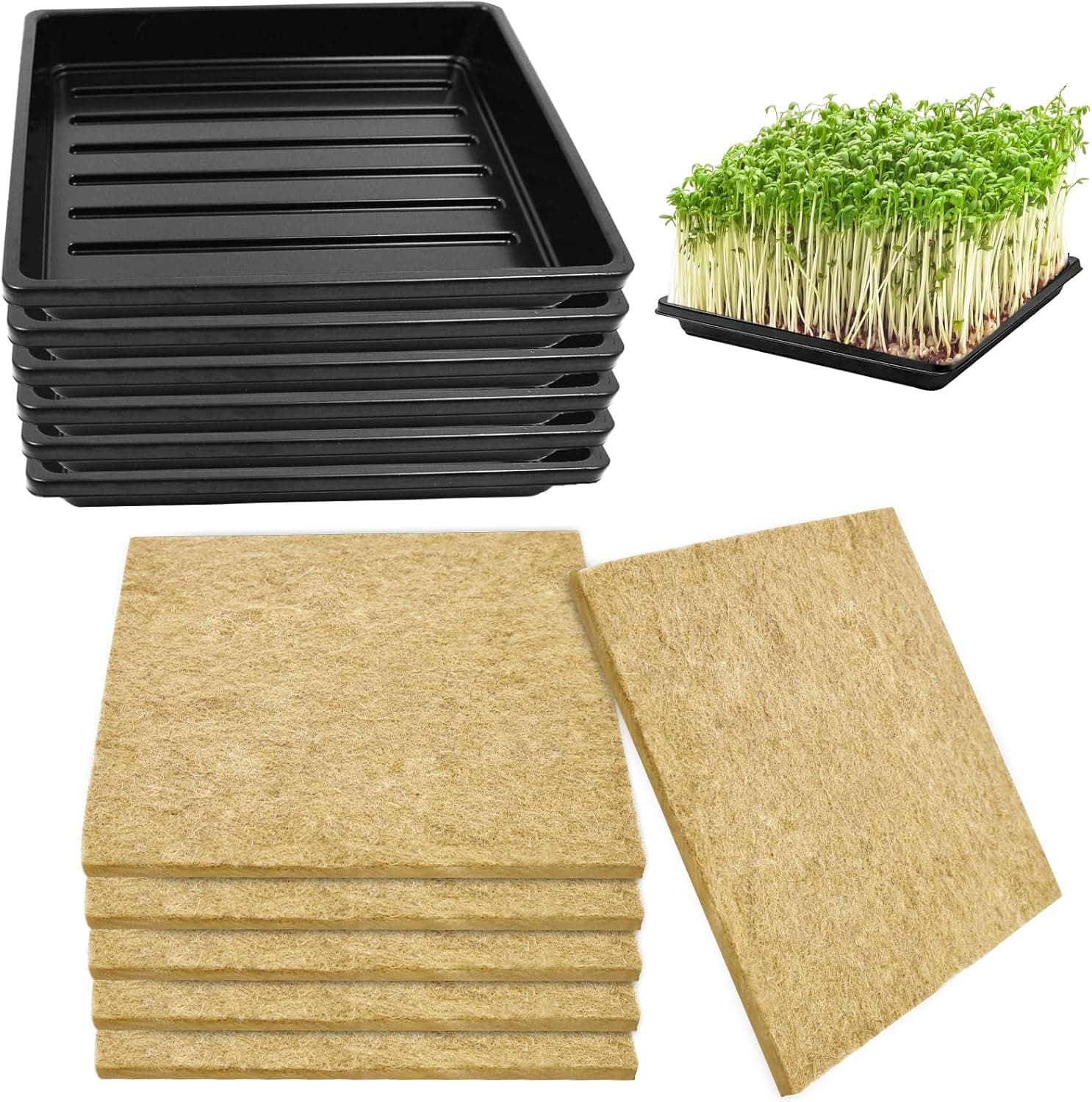 6Set Microgreens Growing Mat with Tray, 10x10 Wheatgrass Seed Sprouting Starter Hemp Fiber Kit