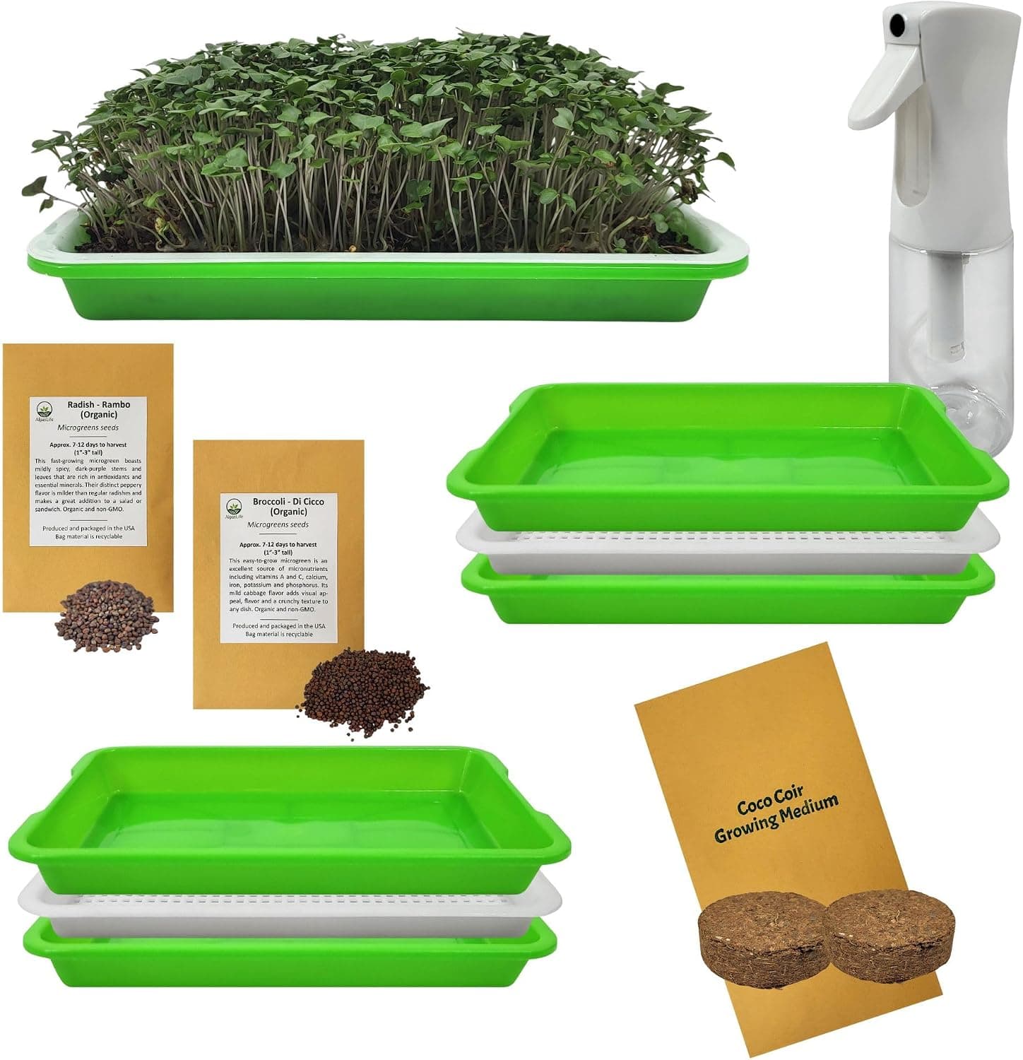 ALPAS LIFE Complete Home Microgreens Kit, Organic Indoor Garden System, 2 Sets of Trays