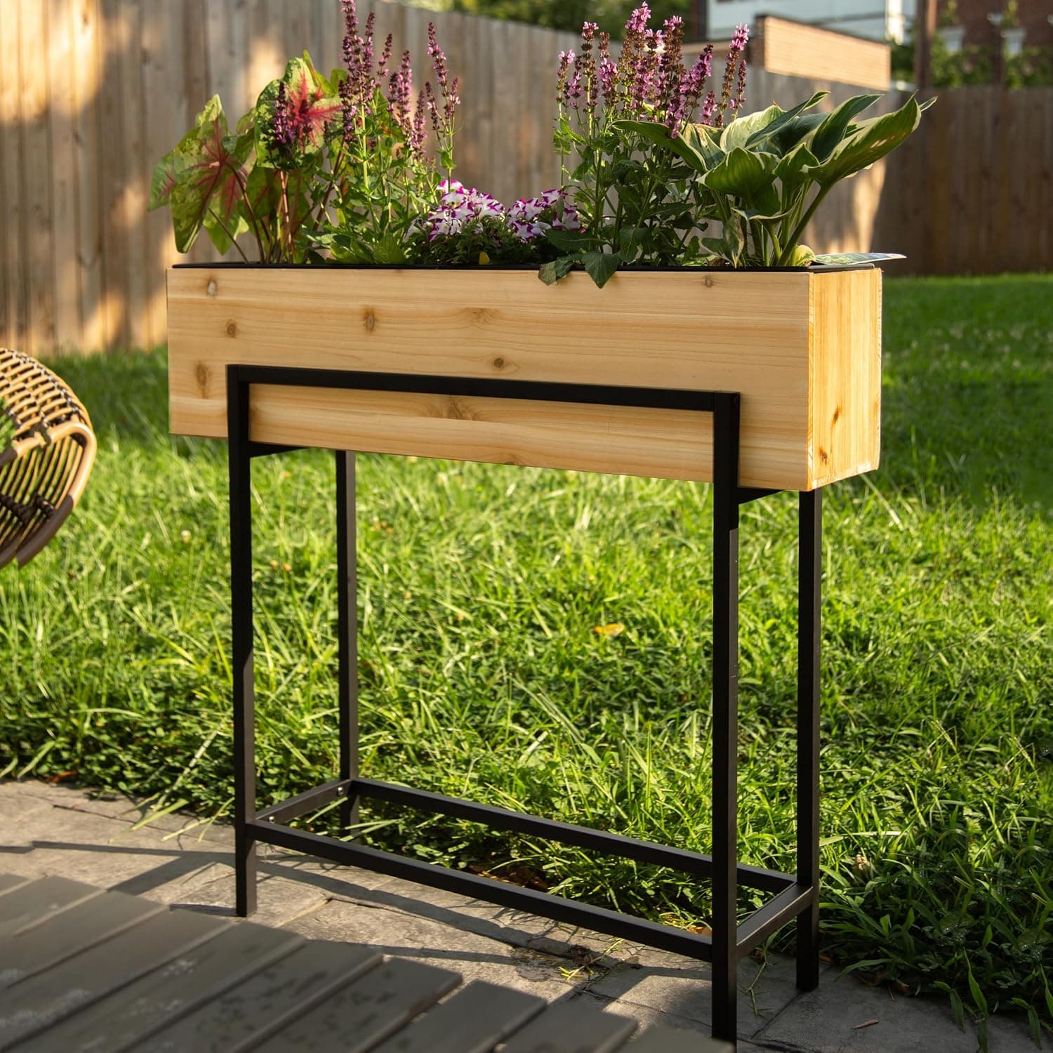 Ilyapa Raised Standing Planter with Legs Metal and Wood 33x29x7