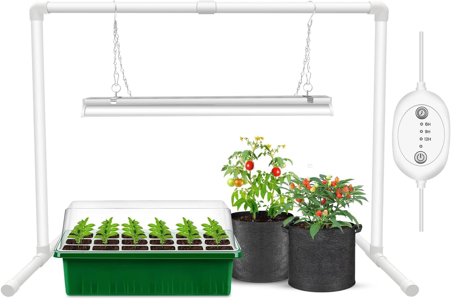 Wolezek Grow Lights for Seed Starting with Stand, 2ft T5 144 LEDs Full Spectrum, 32W Height Adjustable