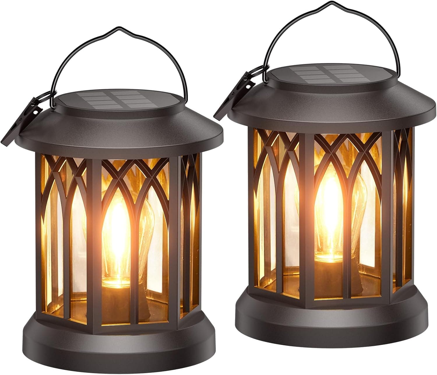 WdtPro Solar Lanterns Outdoor Waterproof, Bright Hanging Solar Lights, 2-Pack Warm