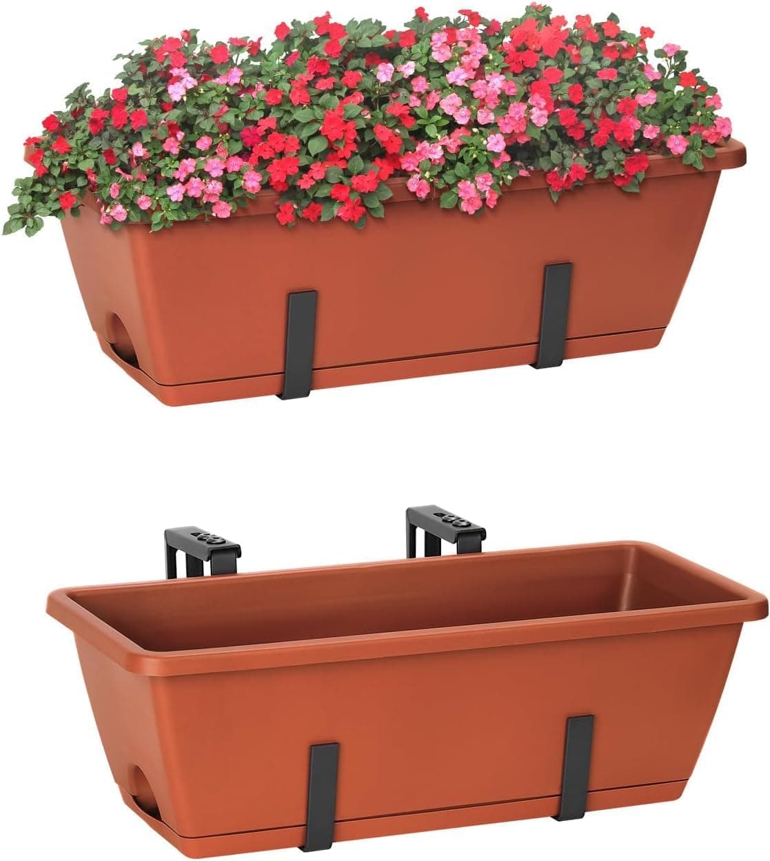SZJUANWANG Railing Planter Boxes, Deck Hanging Planters 16.9 Inch, Red and White