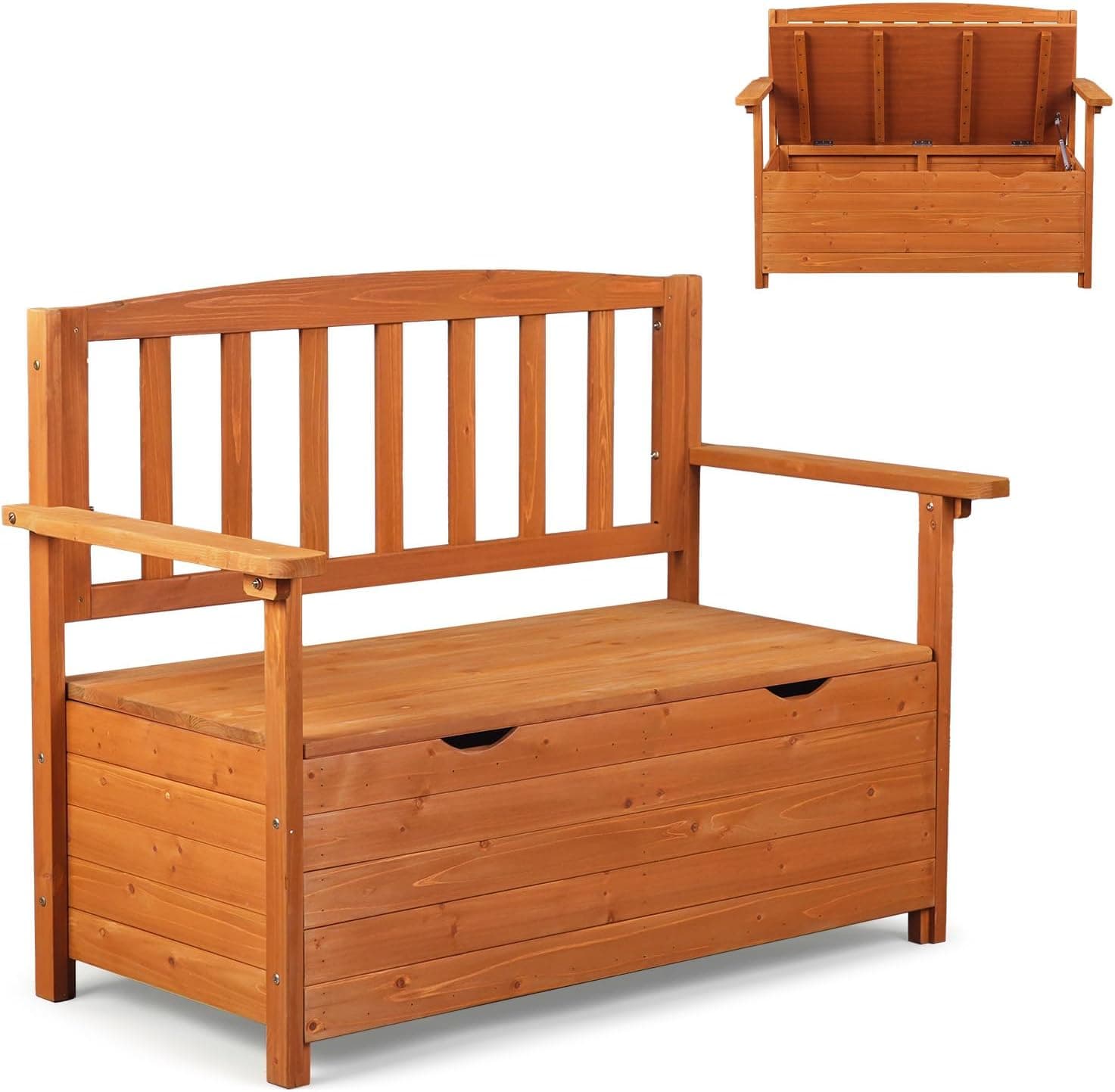 VINGLI Wood Deck Box Storage Bench Loveseat, 2-Person