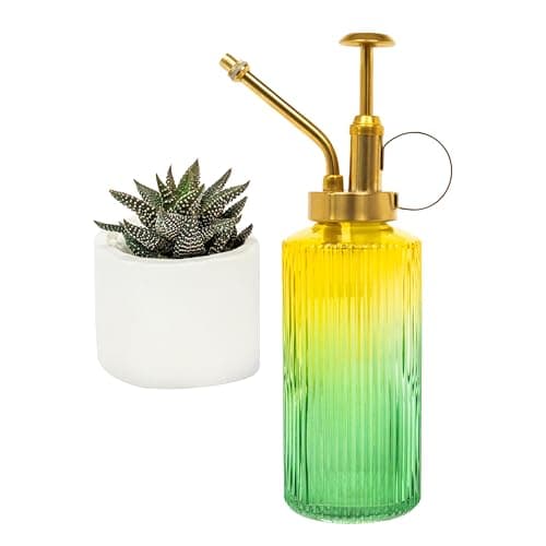 Useful Co. Yellow & Green Glass Plant Mister for inside, Mister for Plants, Plant Sprayer Mister, Decorative Plant Mister Spray Bottle with Adjustable Nozzle for indoor plants (230ml/ 7.8oz)