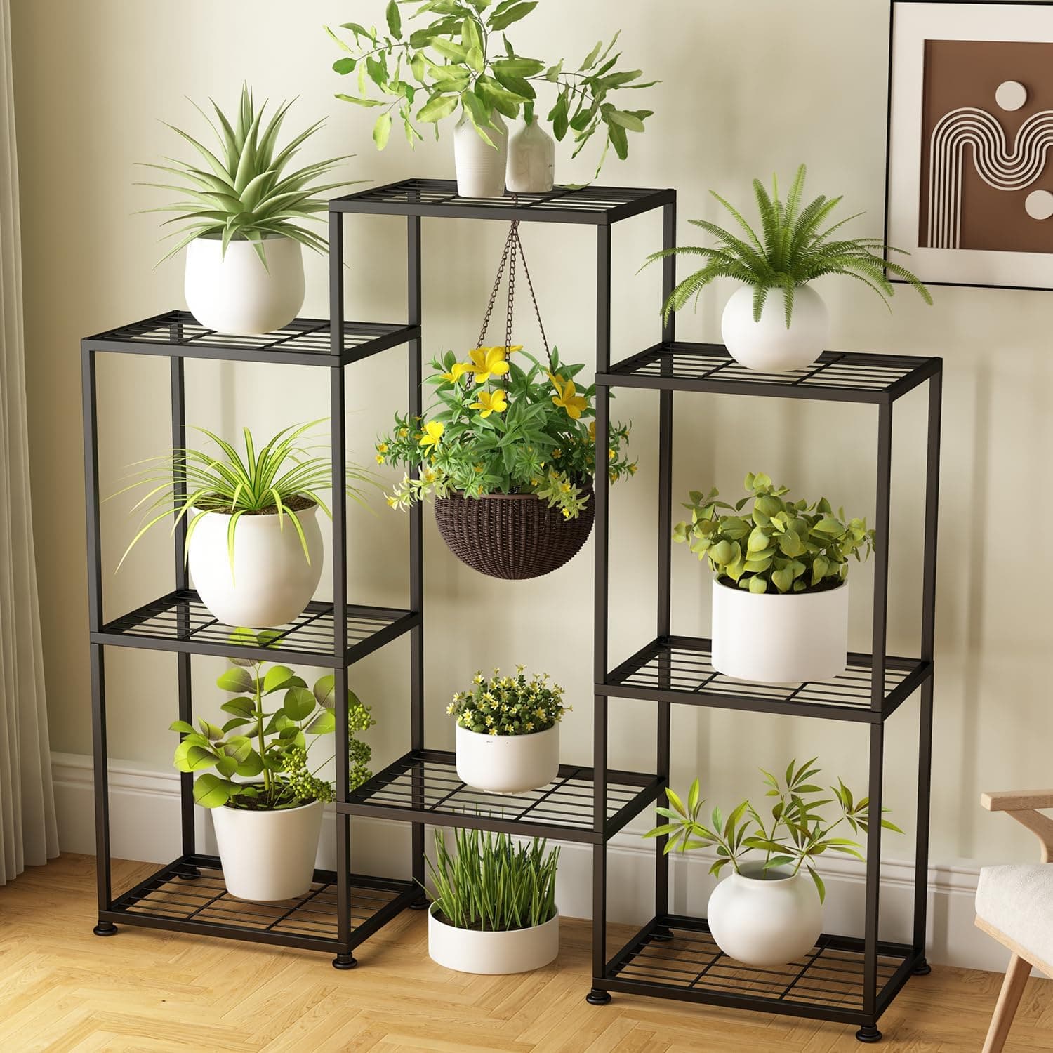 Metal Tiered Plant Shelf, 4-Tier 8-Pot Rack, Outdoor