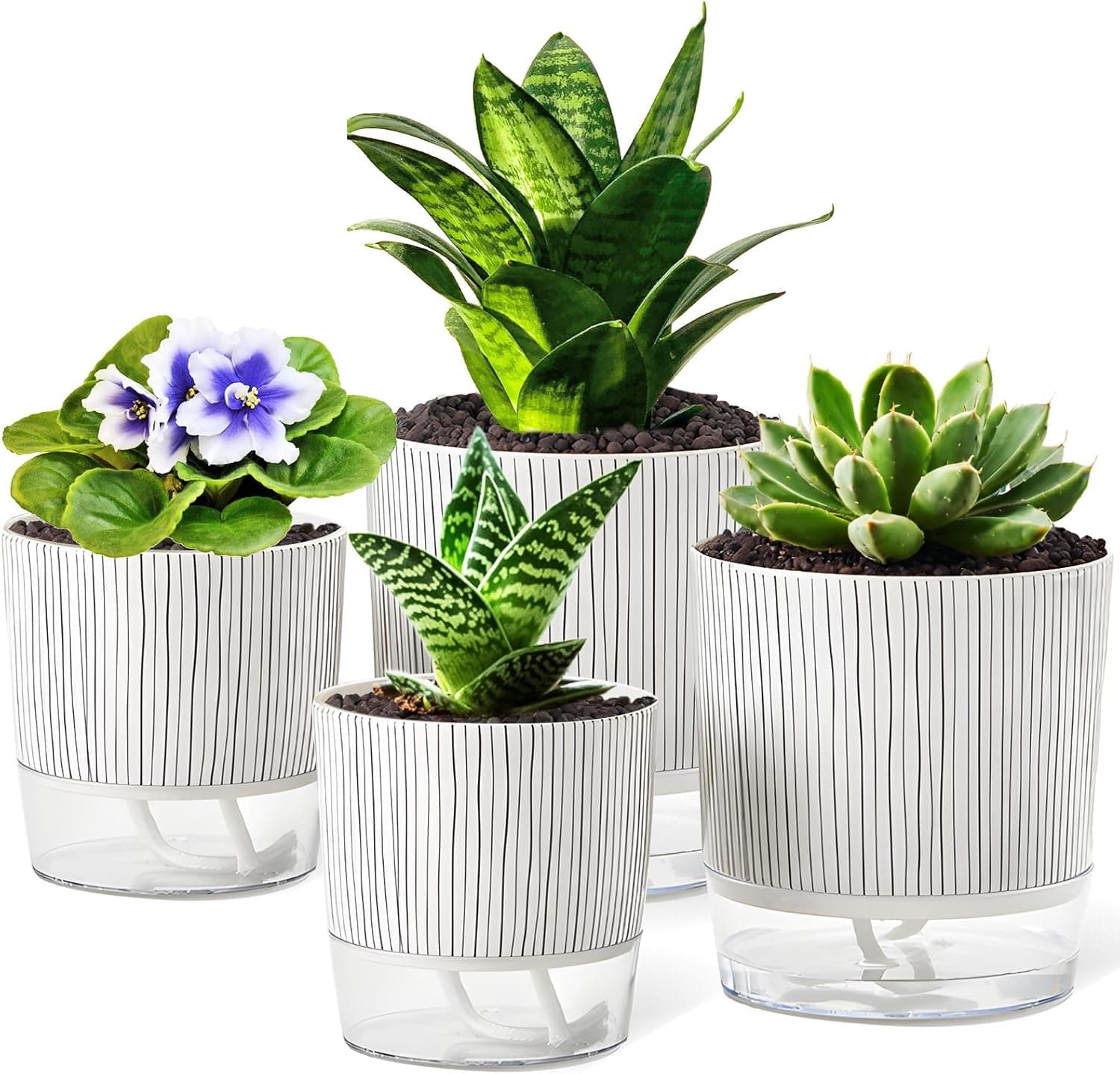 Samhe 4 Pack Self Watering Pots Set, 4+5.5 Inch with Wick Rope and Reservoir for African Violet, Orchid