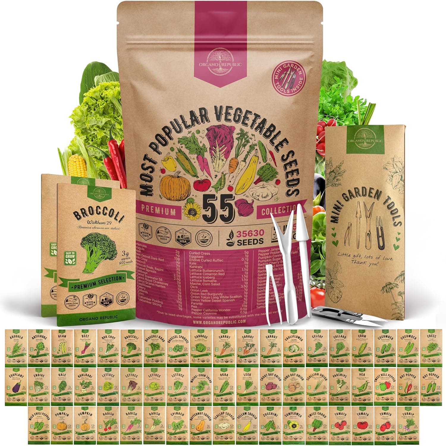 55 Vegetable Seeds Variety Pack 35,600+ Non-GMO Heirloom Seeds
