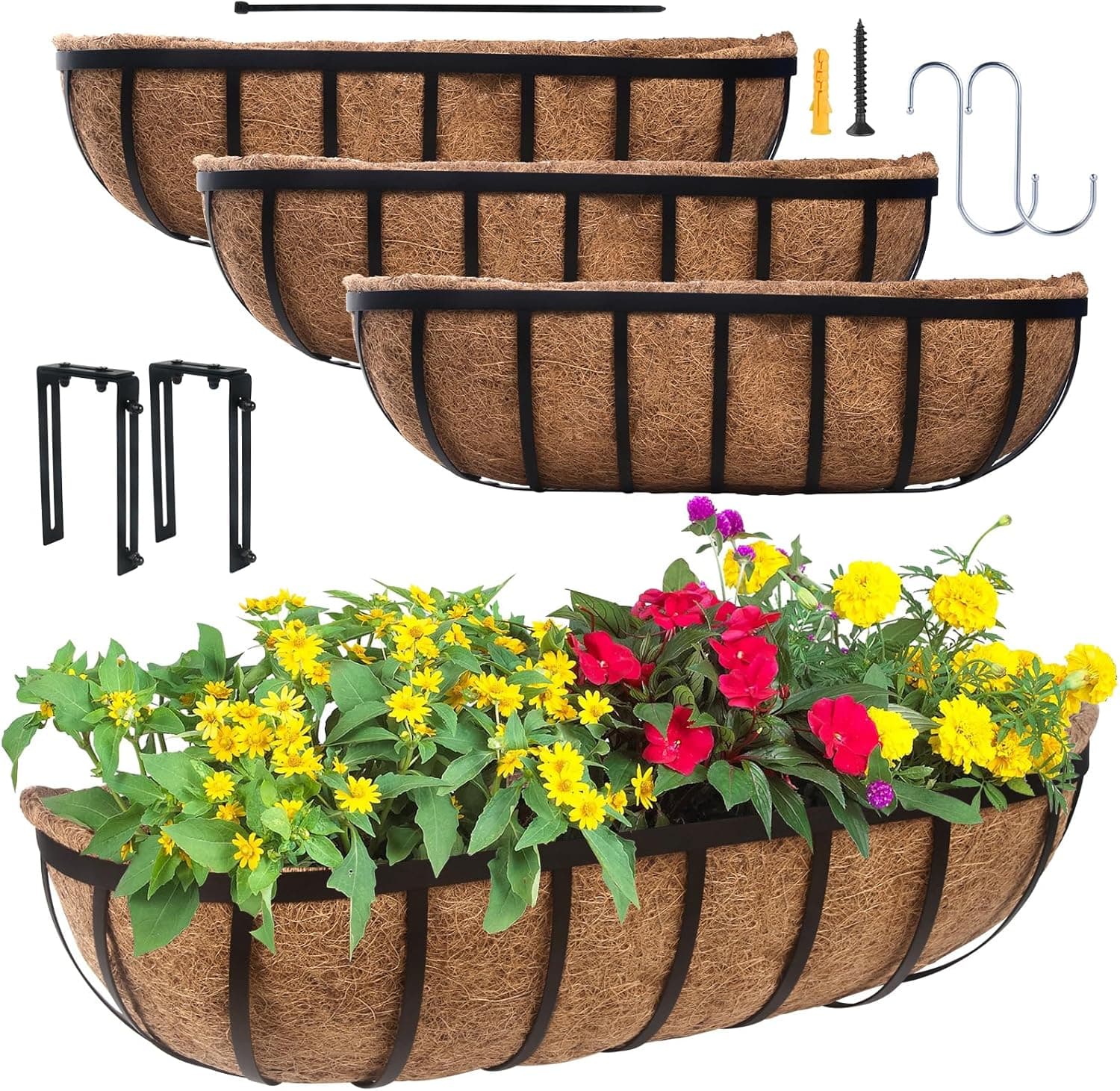DUNCHATY 24 Inch Railing Planter Box 4 Pack Metal Window Flower Box