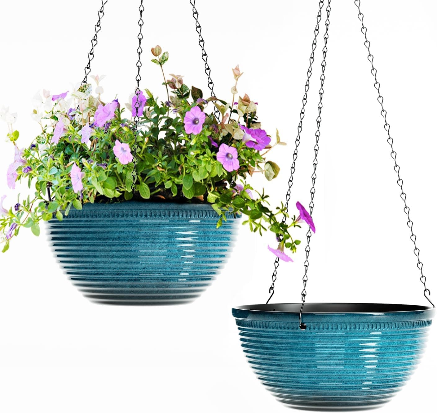 Vanslogreen 10 Inch Glazed Hanging Planter with Drainage Hole, 2 Pack (Blue)