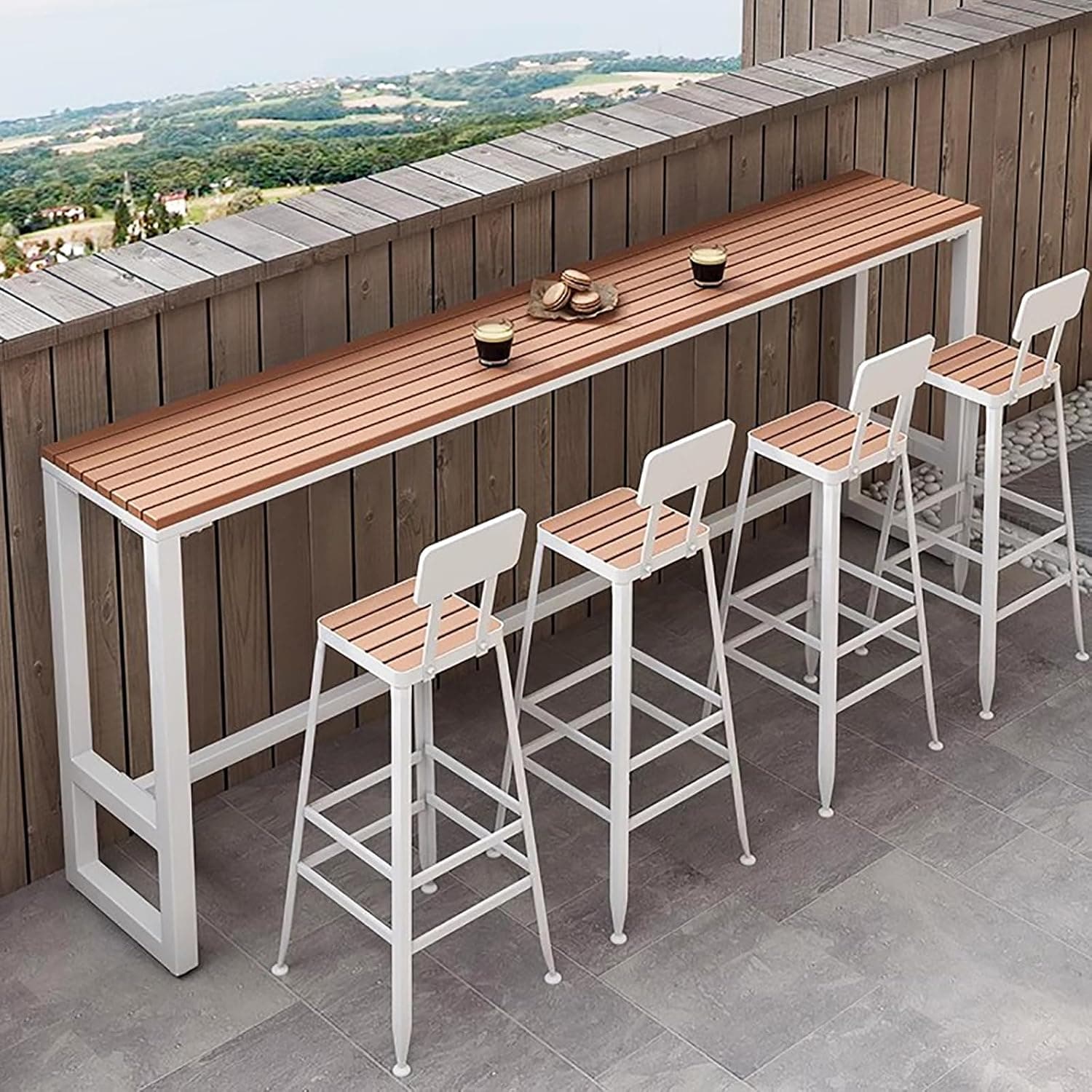 Modern Trestle Outdoor Bar Table, Waterproof Wood 47.2in, White