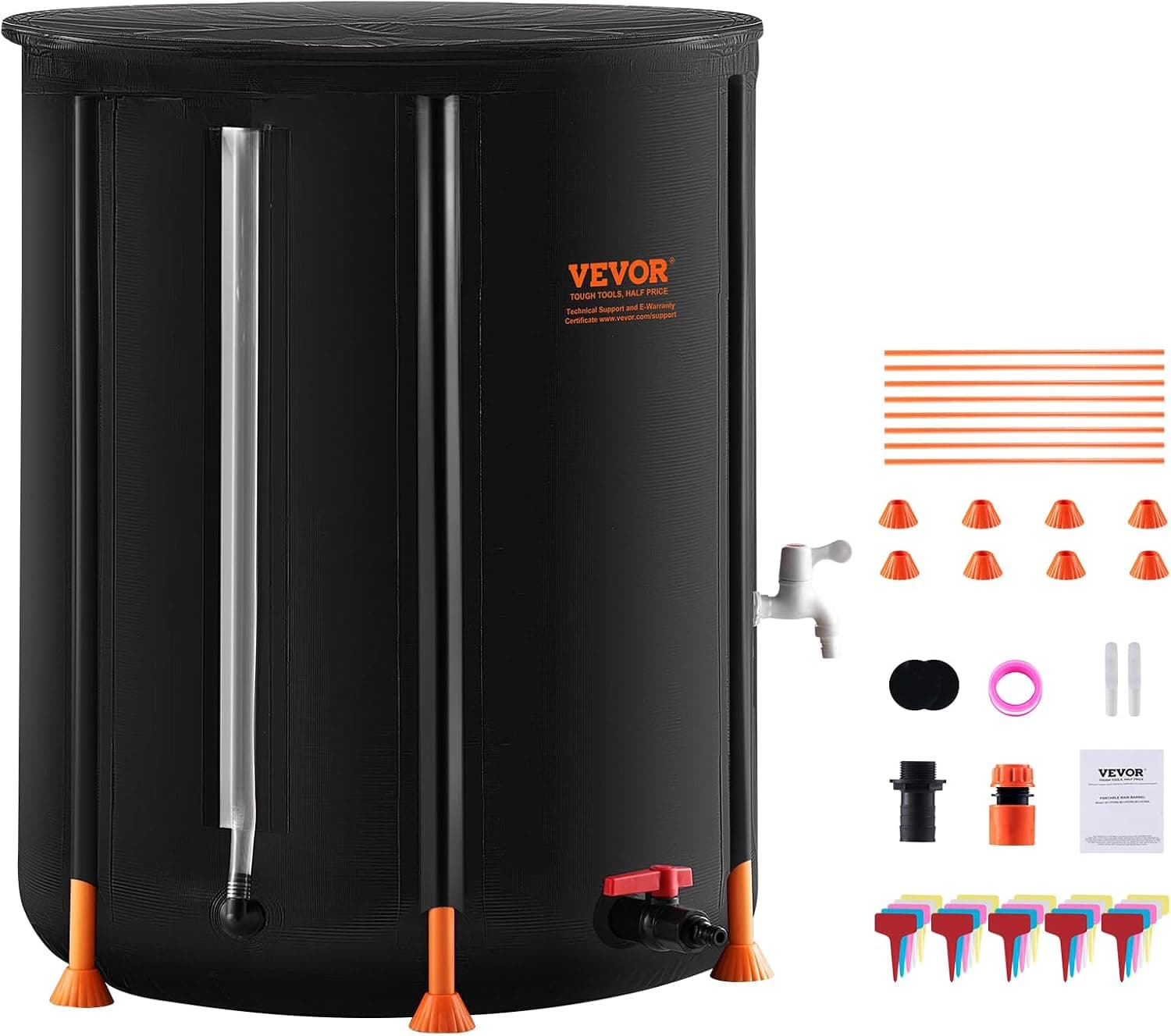VEVOR Collapsible Rain Barrel 66 Gallon Portable with Spigots Overflow