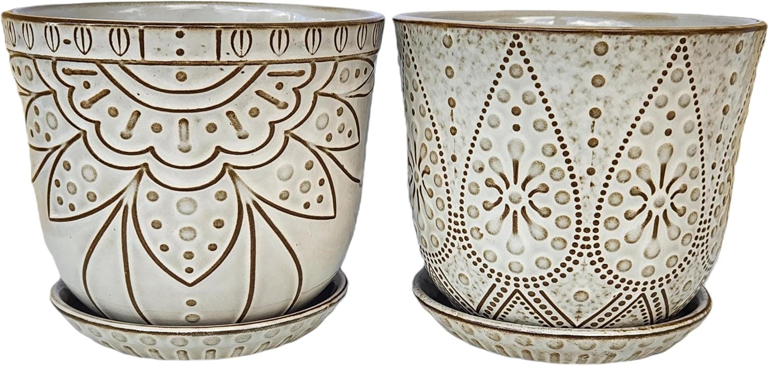 CHAMARKS Ceramic Plant Pots Indoor with Drainage Set of 2