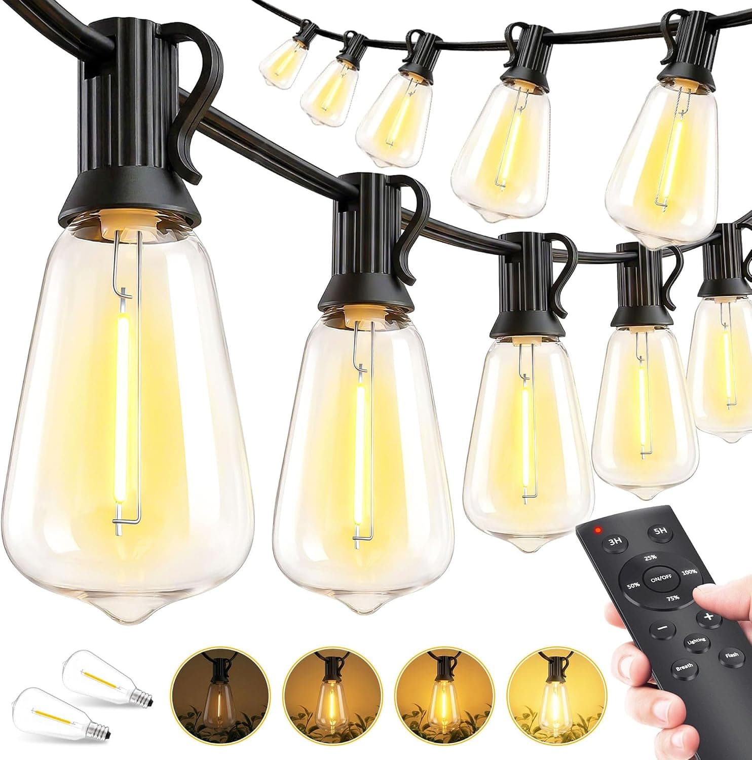 100ft LED Outdoor String Lights, Waterproof ST38 Shatterproof Edison Bulbs, Dimmable