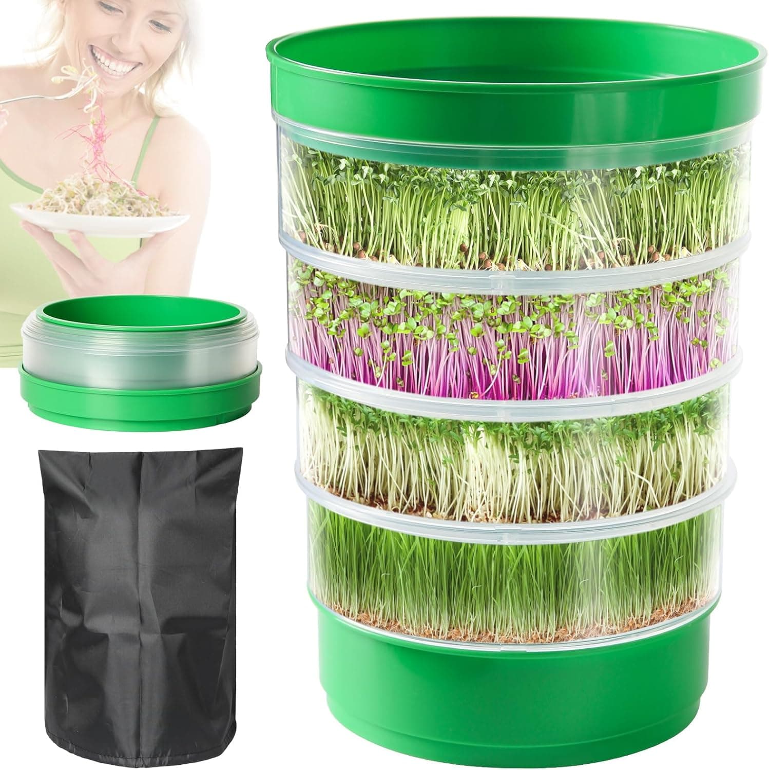 AOMGD 4-Tier Microgreens Growing Seed Sprouting Tray, Indoor Soil-Free BPA Free Germination Kit