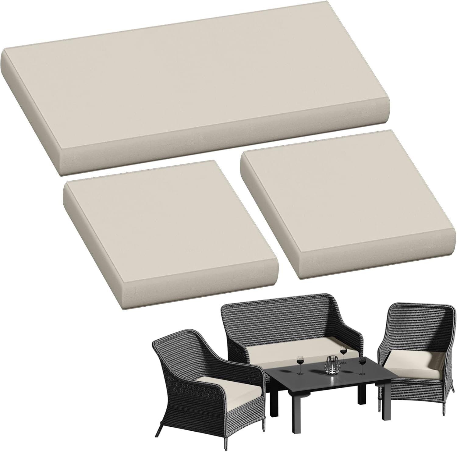 3 Pack Outdoor Patio Seat Cushions, Weather & Fade Resistant, 3in Thick Anti-slip
