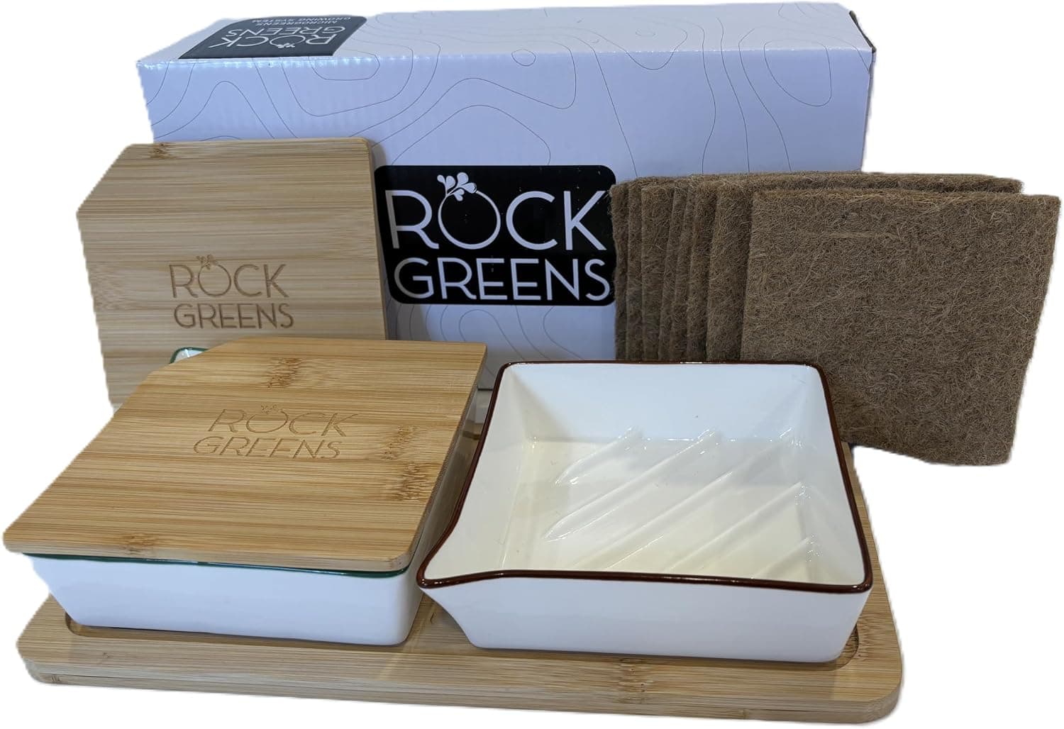 Microgreens Growing Kit, Easy-To-Use Self-Watering, Two Color-Coded Ceramic Trays with Lids