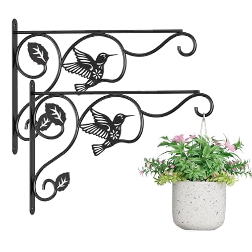 2 Pack Heavy Duty Plant Hooks for Hanging - 12 Inch Metal Wall Hangers Indoor/Outdoor, Sturdy Plant Bracket for Bird Feeders, Planters, Lanterns, Wind Chimes - Patio, Garden, Home Decor (Black)