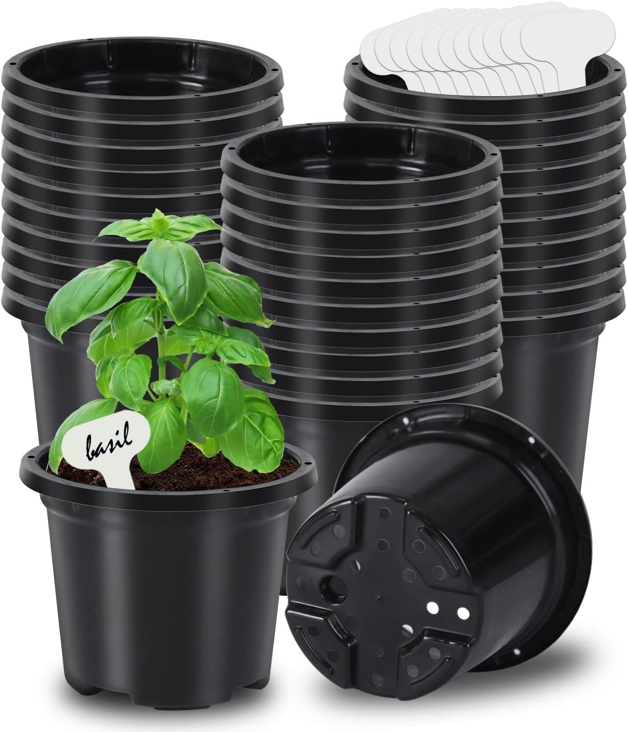 Oliz 30 Pack Black Nursery Pots 3.5 Inch with Drainage Holes