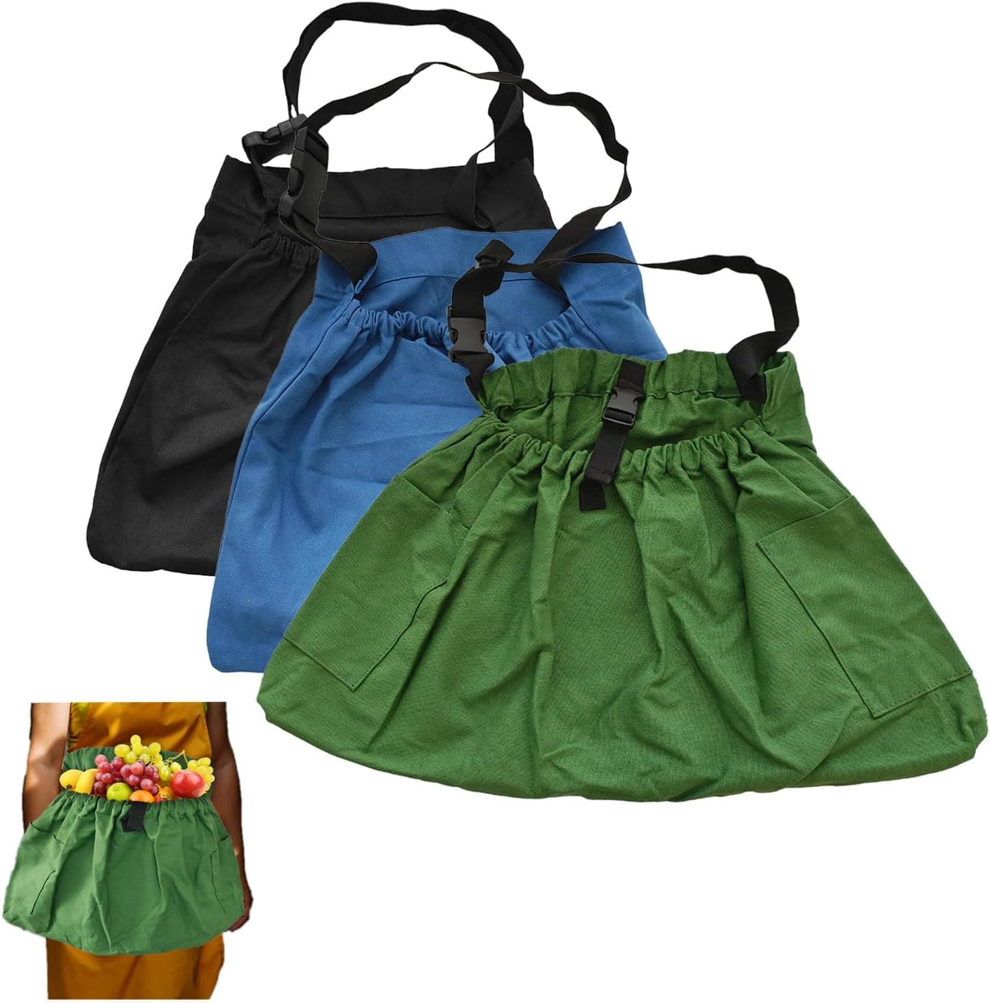 GRSECPO Canvas Garden Apron with Deep Pockets, Seeding Harvest Apron, Adjustable Waist Belt (Black)